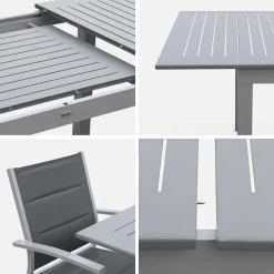 Set tavolo da giardino allungabile in alluminio con 6 sedie