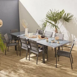 Set tavolo da giardino allungabile in alluminio con 8 sedie