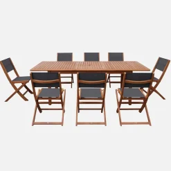 Set tavolo da giardino allungabile in legno di eucalipto con 8 sedie