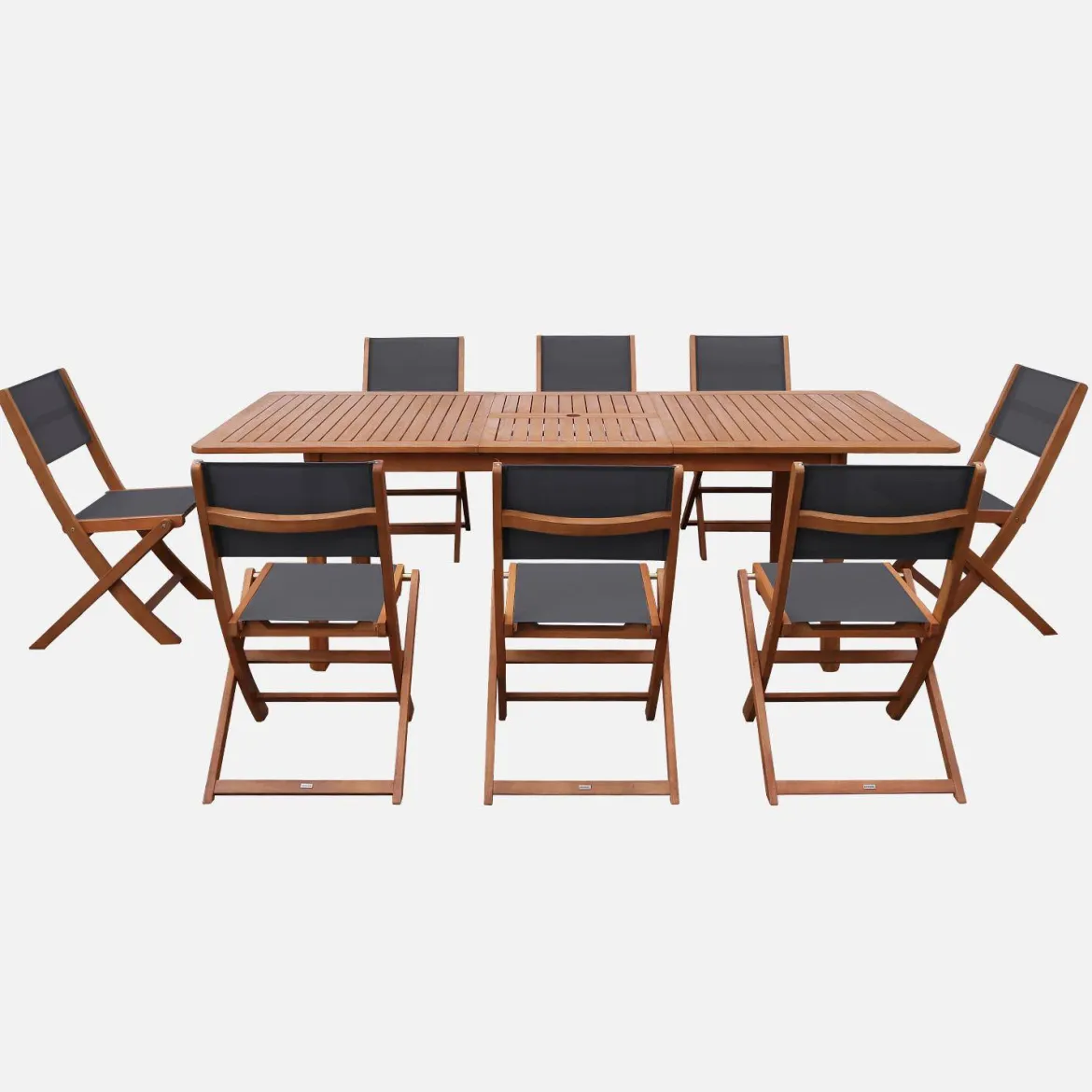 Set tavolo da giardino allungabile in legno di eucalipto con 8 sedie