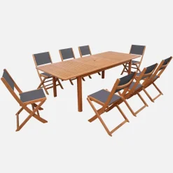 Set tavolo da giardino allungabile in legno di eucalipto con 8 sedie