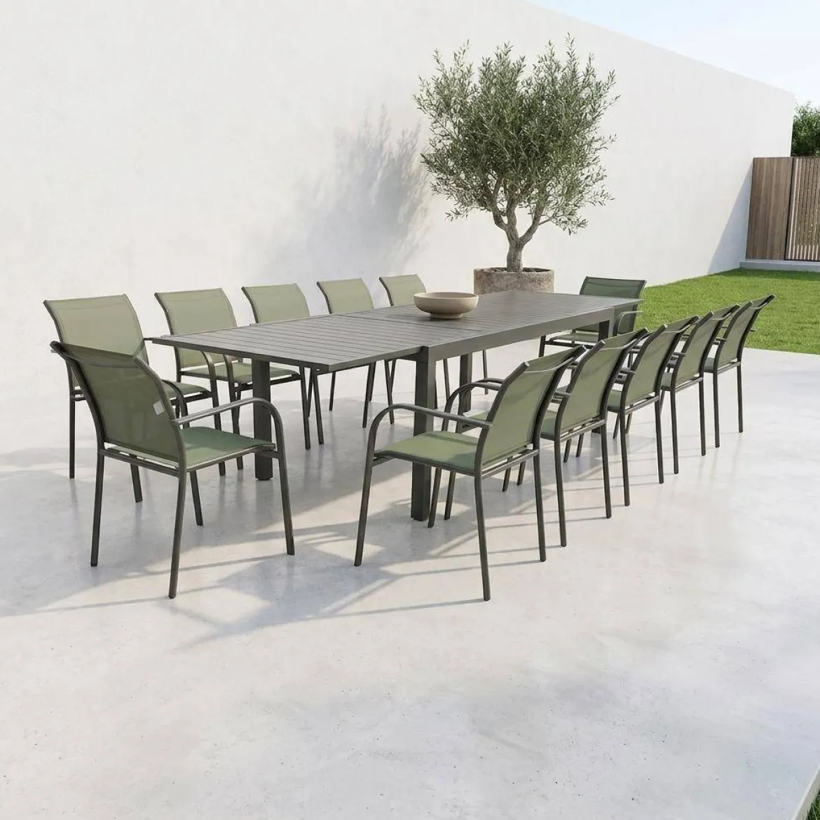 Set tavolo da giardino allungabile in alluminio con 10 sedie