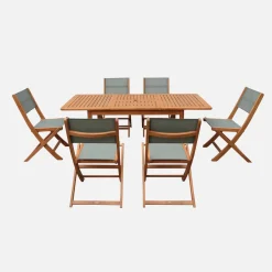 Set tavolo da giardino allungabile in legno di eucalipto con 6 sedie
