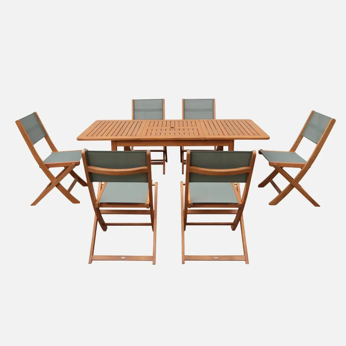 Set tavolo da giardino allungabile in legno di eucalipto con 6 sedie
