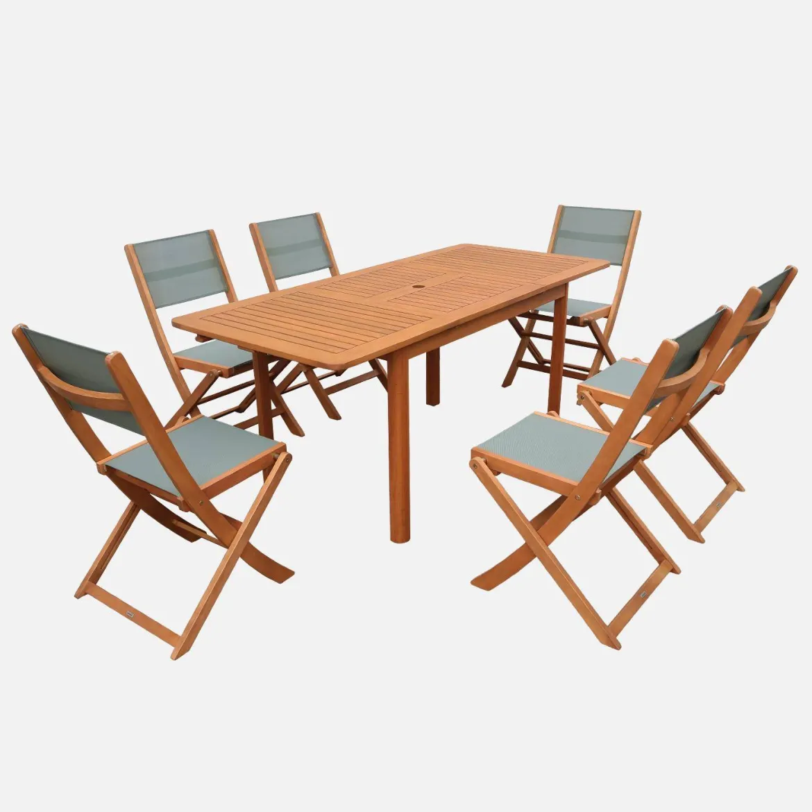 Set tavolo da giardino allungabile in legno di eucalipto con 6 sedie