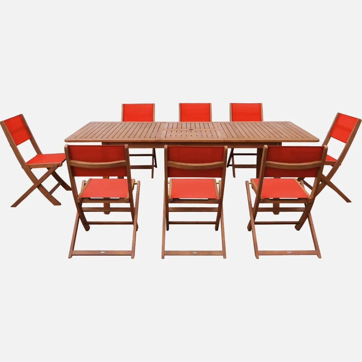 Set tavolo da giardino allungabile in legno di eucalipto con 8 sedie