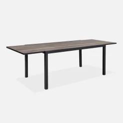 Set tavolo da giardino allungabile in alluminio effetto legno con 8 sedie