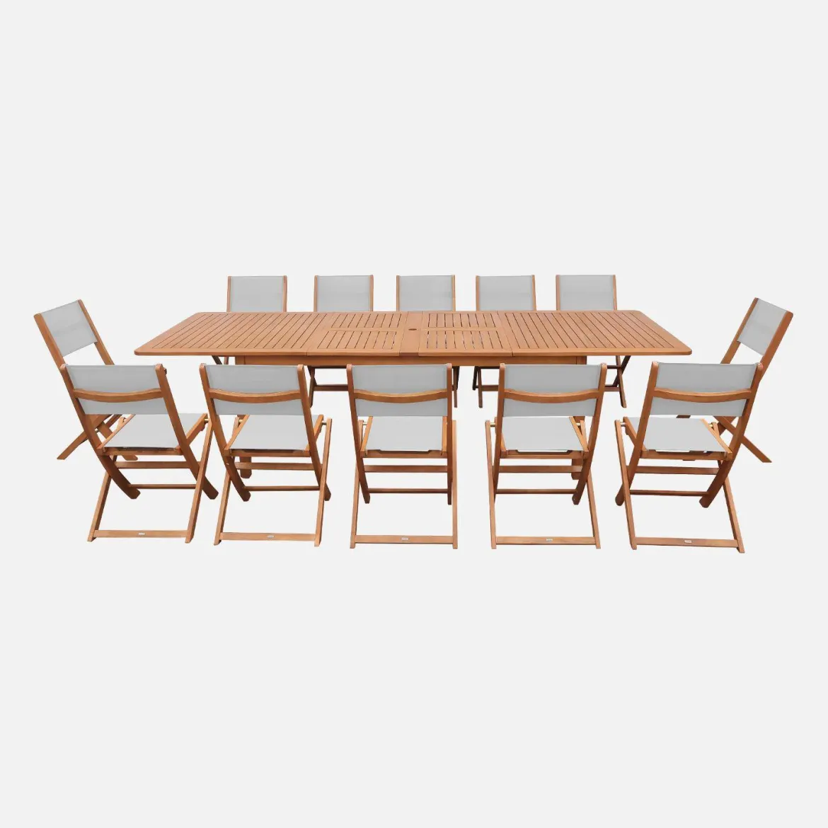 Set tavolo da giardino allungabile in legno di eucalipto con 12 sedie