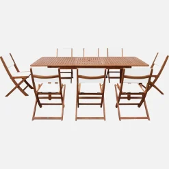 Set tavolo da giardino allungabile in legno di eucalipto con 8 sedie