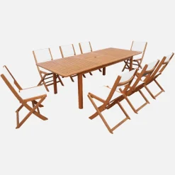 Set tavolo da giardino allungabile in legno di eucalipto con 8 sedie