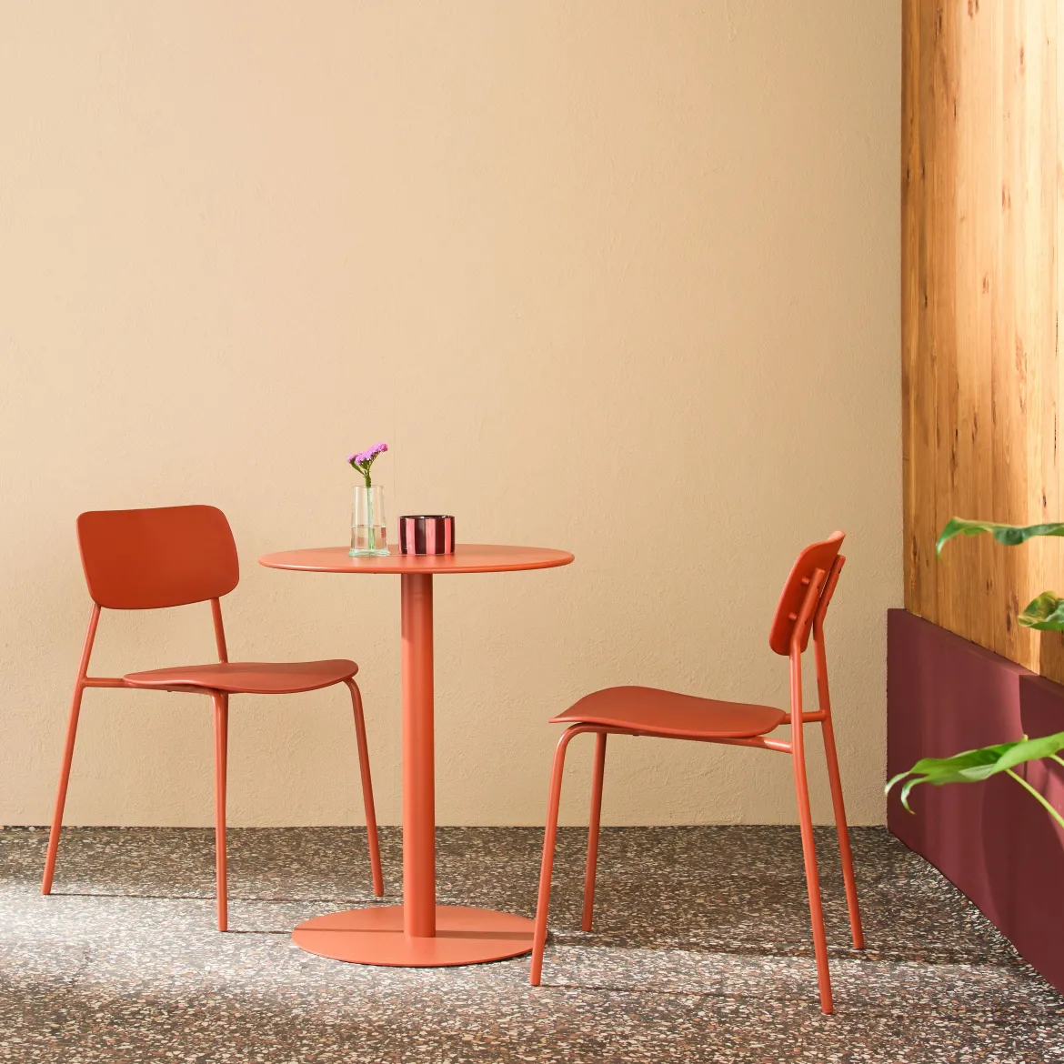 Set tavolo da giardino bistrot rotondo in acciaio con 2 sedie