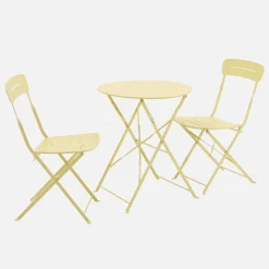 Set tavolo da giardino bistrot pieghevole rotondo in acciaio con 2 sedie
