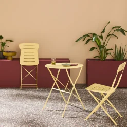 Set tavolo da giardino bistrot pieghevole rotondo in acciaio con 2 sedie