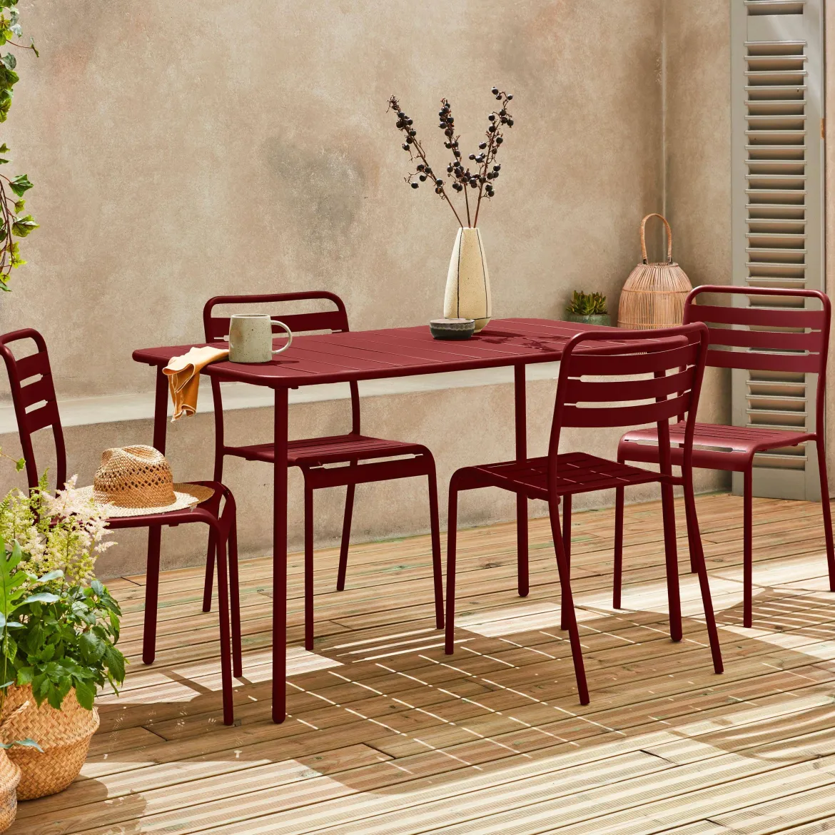 Set tavolo da giardino bistrot in metallo con 4 sedie, 120cm