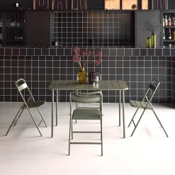 Set tavolo da giardino bistrot pieghevole in acciaio con 4 sedie, 120cm