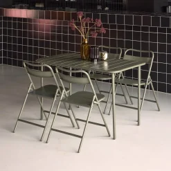 Set tavolo da giardino bistrot pieghevole in acciaio con 4 sedie, 120cm