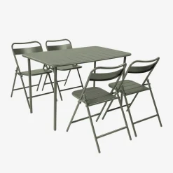 Set tavolo da giardino bistrot pieghevole in acciaio con 4 sedie, 120cm