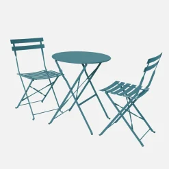 Set tavolo da giardino bistrot pieghevole in acciaio con 2 sedie, Ø60cm