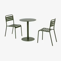 Set tavolo da giardino bistrot rotondo in acciaio con 2 sedie
