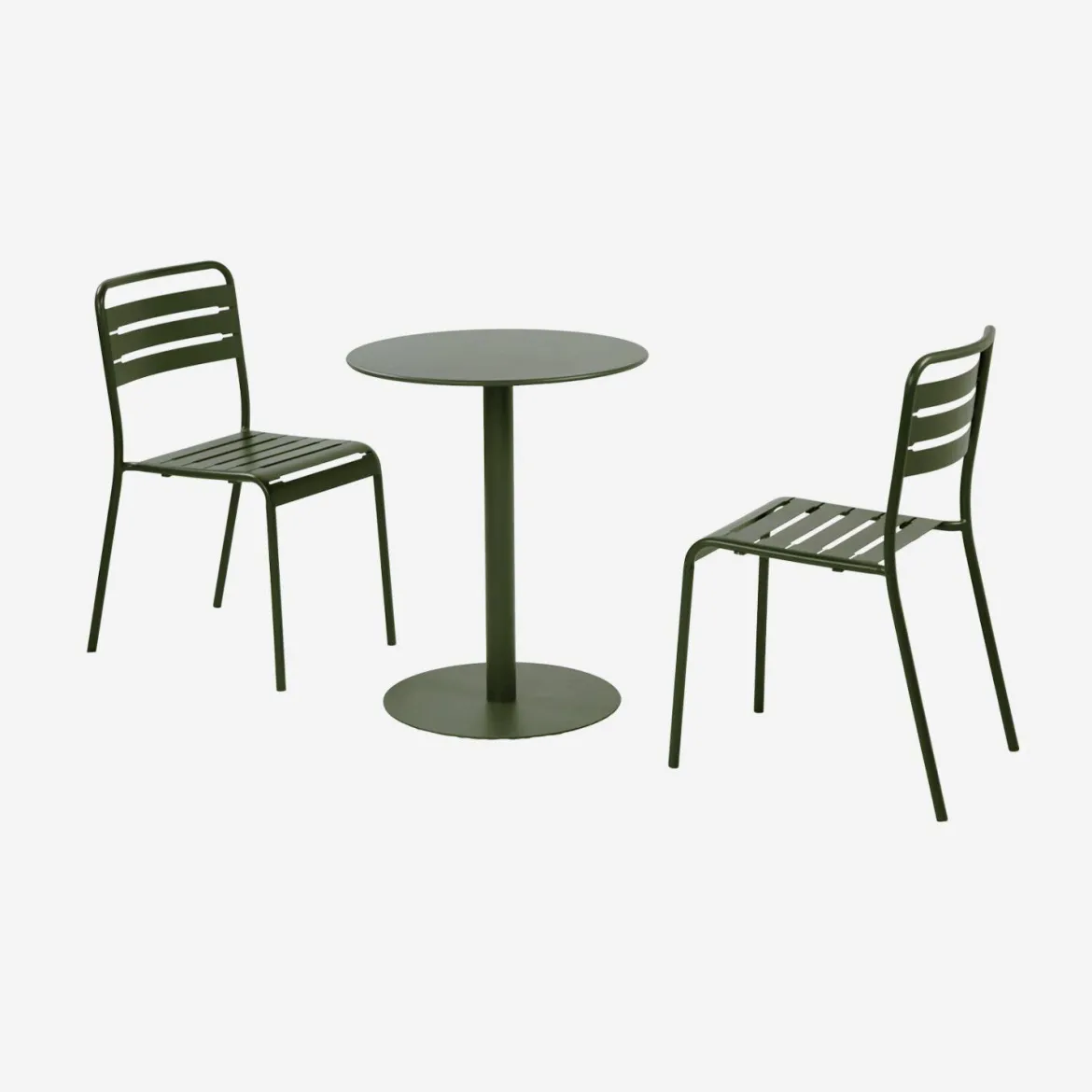 Set tavolo da giardino bistrot rotondo in acciaio con 2 sedie