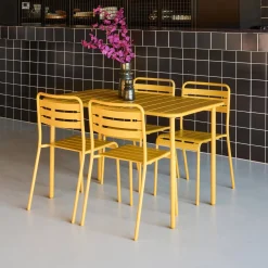 Set tavolo da giardino bistrot in metallo con 4 sedie, 120cm