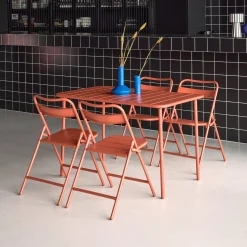 Set tavolo da giardino bistrot pieghevole in acciaio con 4 sedie, 120cm