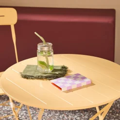 Set tavolo da giardino bistrot pieghevole rotondo in acciaio con 2 sedie