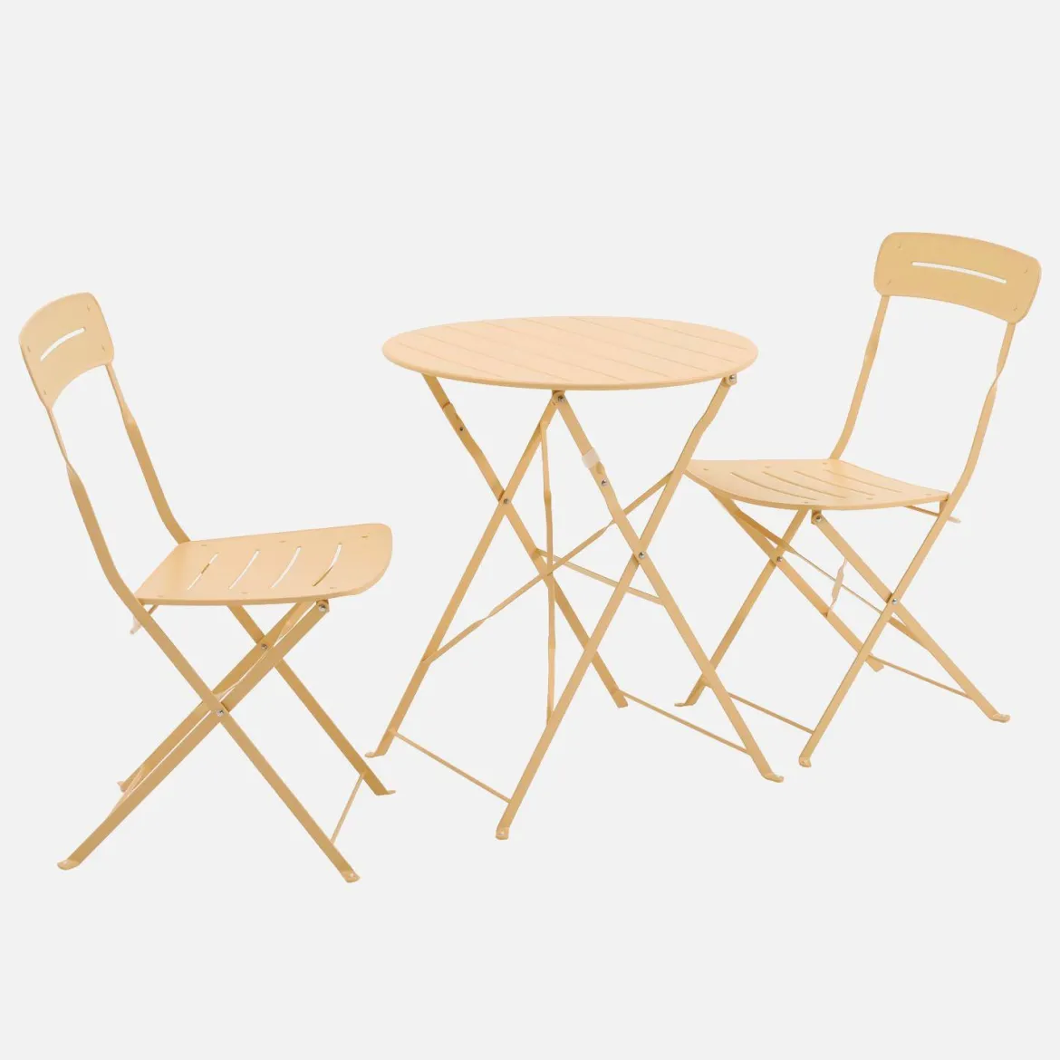 Set tavolo da giardino bistrot pieghevole rotondo in acciaio con 2 sedie