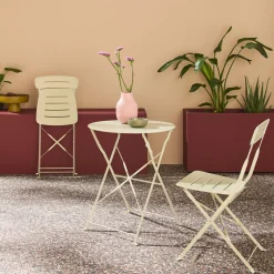 Set tavolo da giardino bistrot pieghevole rotondo in acciaio con 2 sedie
