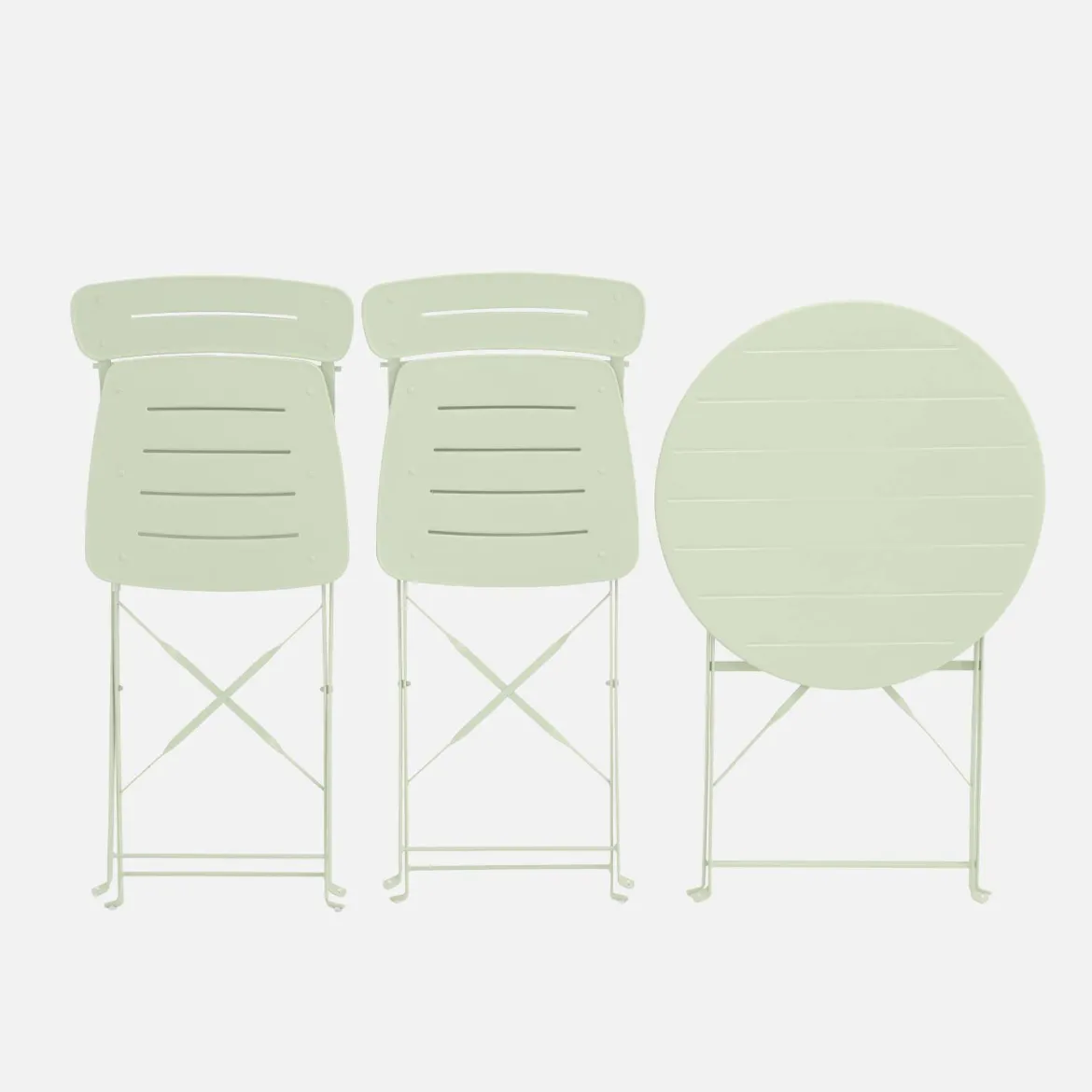 Set tavolo da giardino bistrot pieghevole rotondo in acciaio con 2 sedie