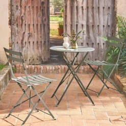 Set tavolo da giardino bistrot pieghevole in acciaio con 2 sedie, Ø60cm