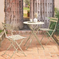 Set tavolo da giardino bistrot pieghevole in acciaio con 2 sedie, Ø60cm