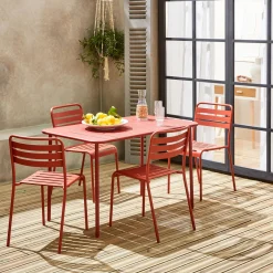 Set tavolo da giardino bistrot in metallo con 4 sedie, 120cm