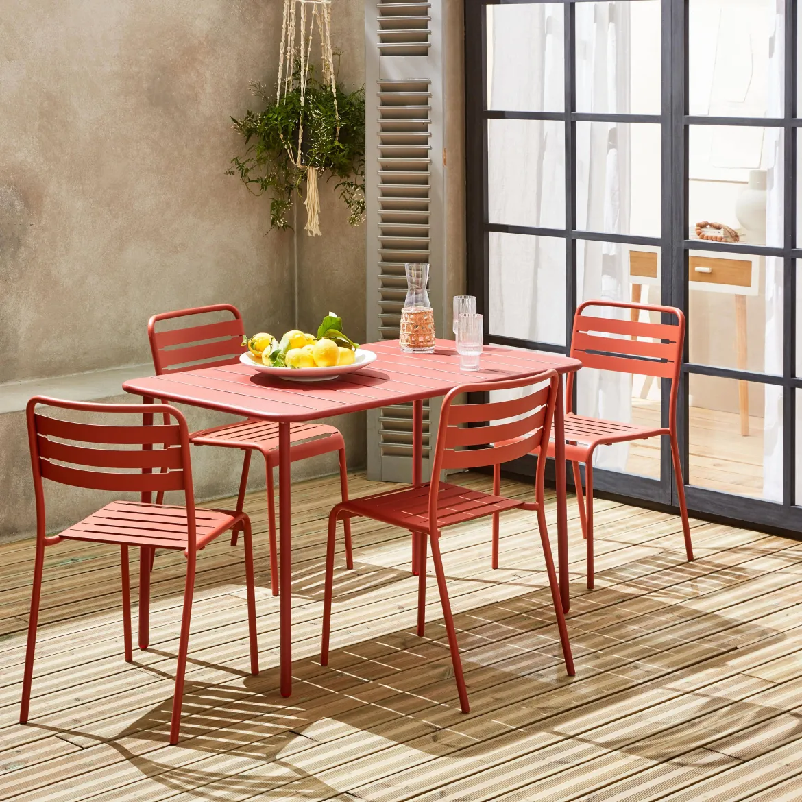 Set tavolo da giardino bistrot in metallo con 4 sedie, 120cm