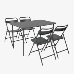 Set tavolo da giardino bistrot pieghevole in acciaio con 4 sedie, 120cm