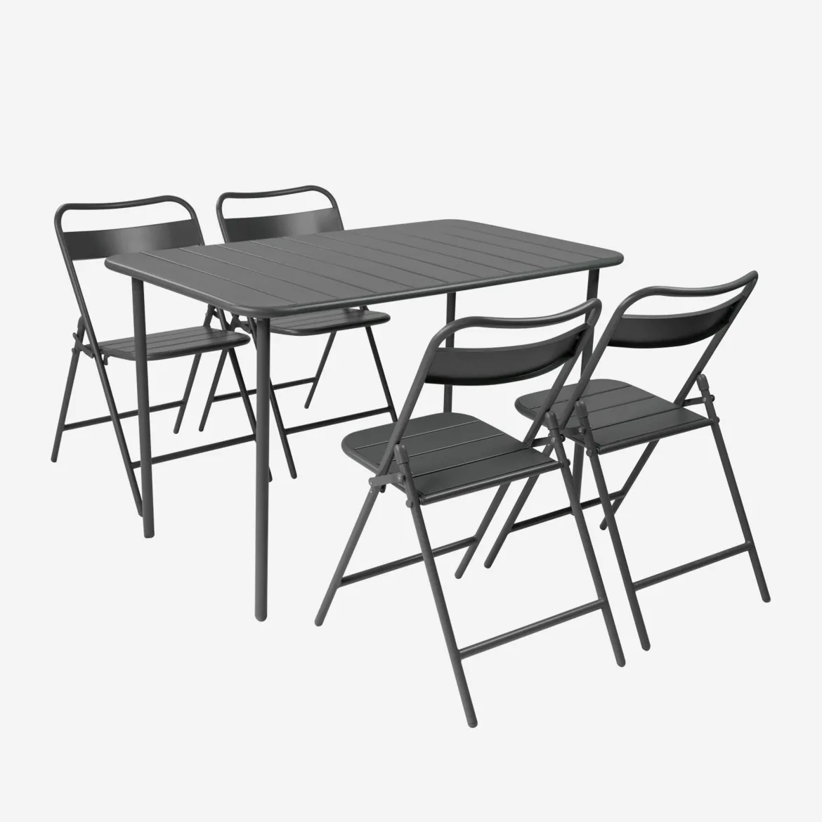Set tavolo da giardino bistrot pieghevole in acciaio con 4 sedie, 120cm