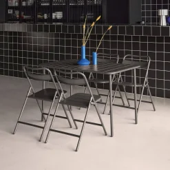 Set tavolo da giardino bistrot pieghevole in acciaio con 4 sedie, 120cm