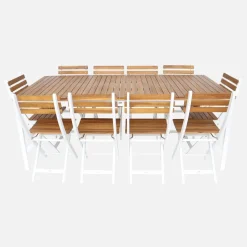 Set tavolo da giardino con angoli arrotondati in legno di acacia con 10 sedie