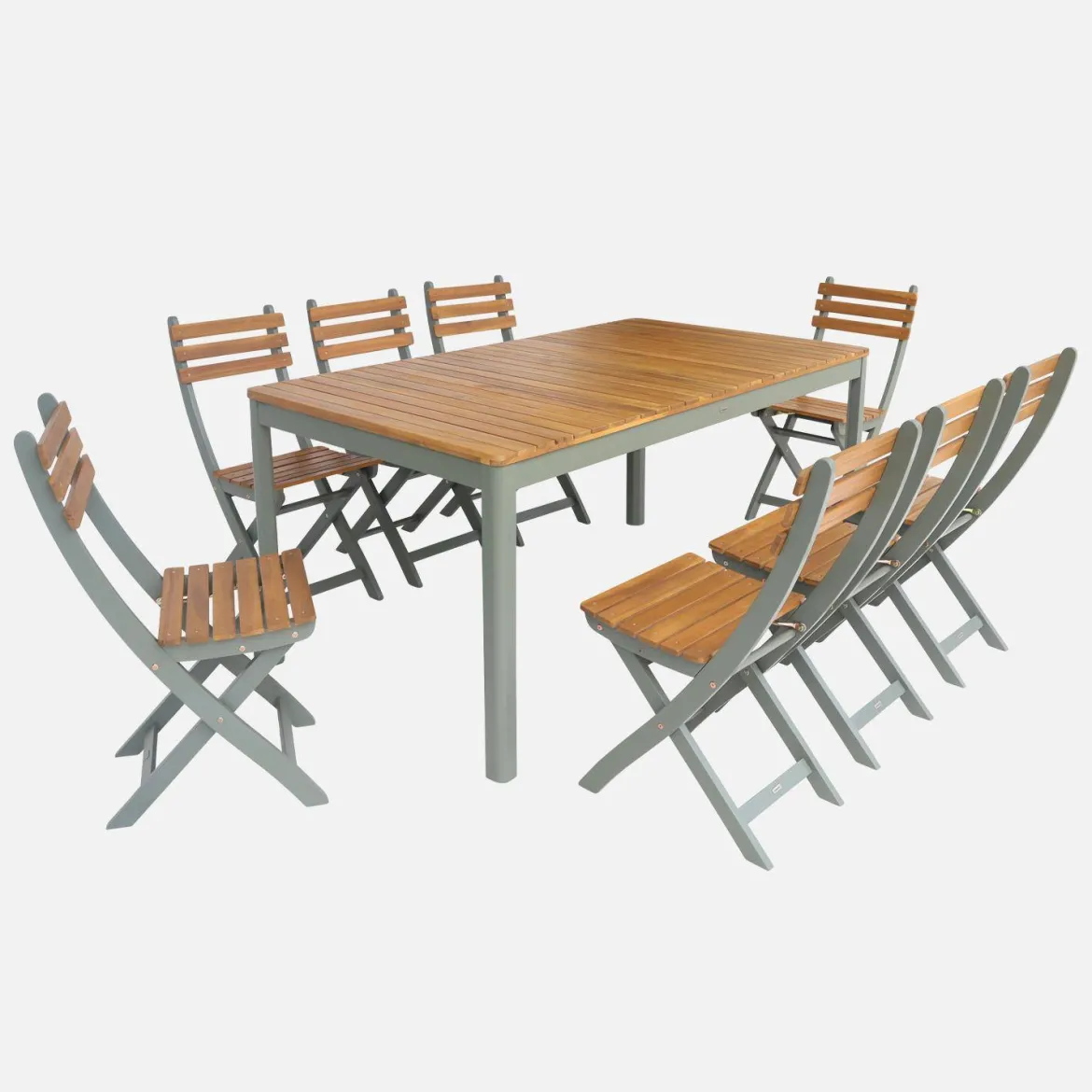 Set tavolo da giardino con angoli arrotondati in legno di acacia con 8 sedie