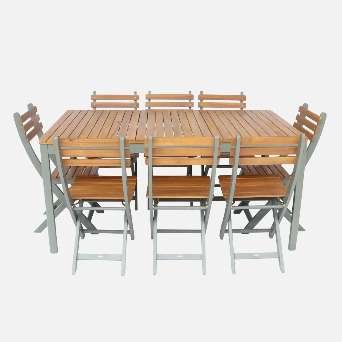 Set tavolo da giardino con angoli arrotondati in legno di acacia con 8 sedie