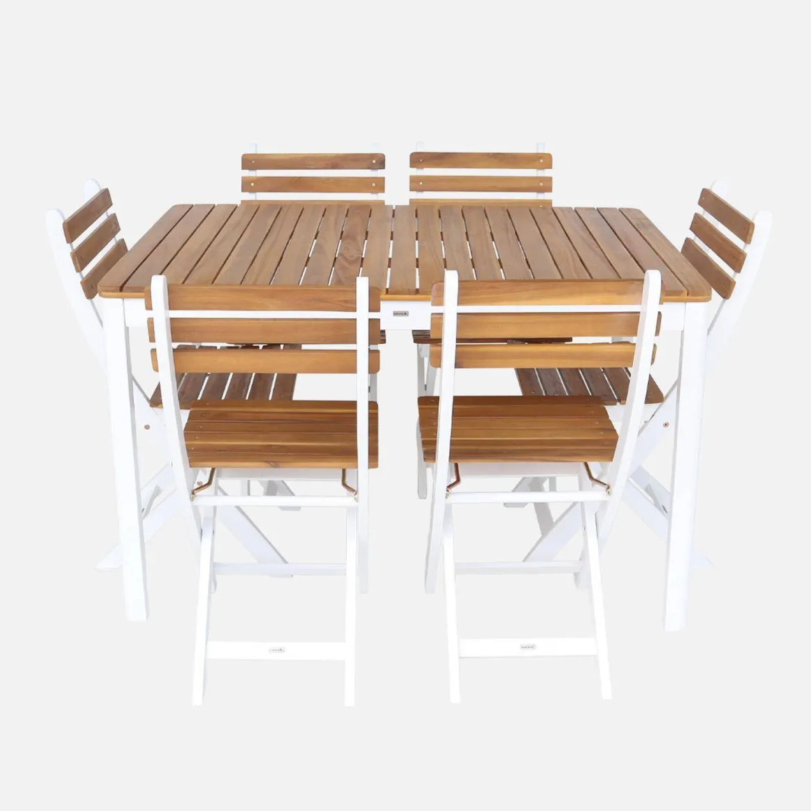 Set tavolo da giardino con angoli arrotondati in legno di acacia con 8 sedie