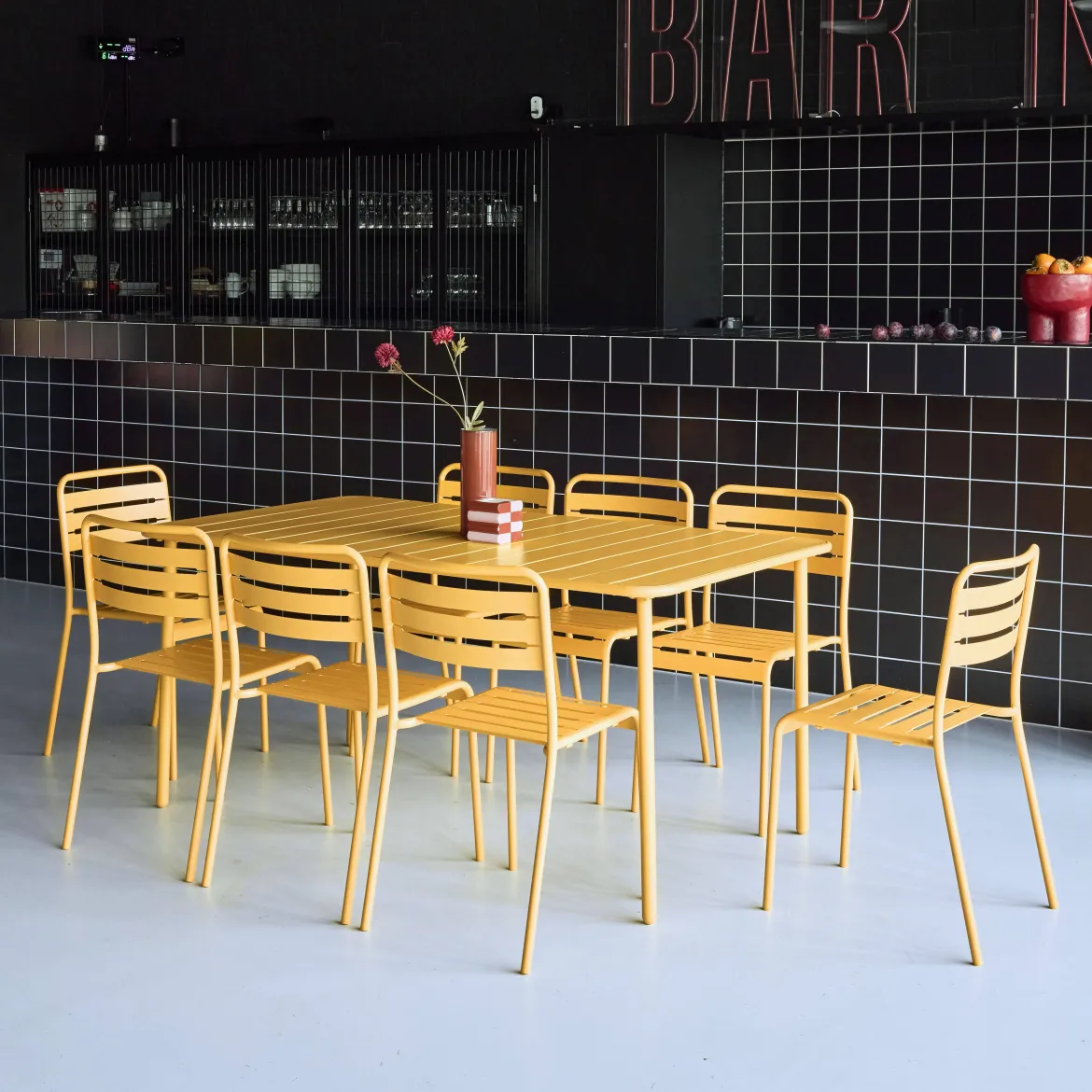 Set tavolo da giardino in acciaio con 8 sedie, 160cm