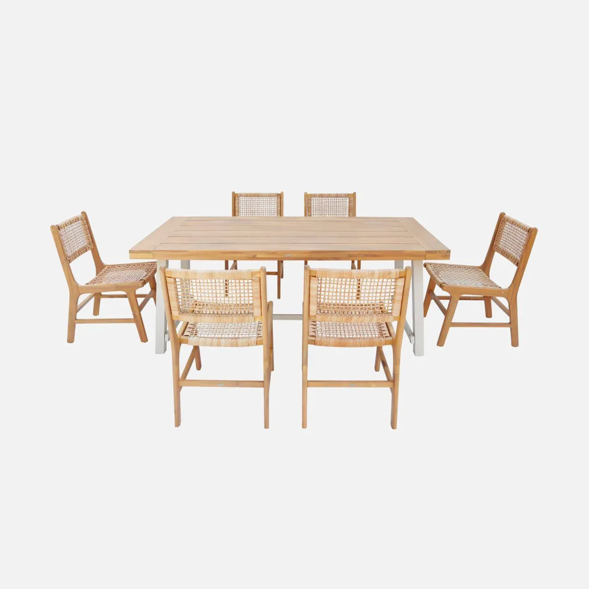 Set tavolo da giardino in legno di acacia e metallo con 6 sedie in resina