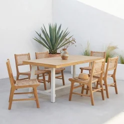 Set tavolo da giardino in legno di acacia e metallo con 6 sedie in resina