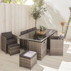 Set tavolo da giardino in resina con 12 poltrone + copertura di protezione