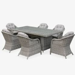 Set tavolo da giardino in resina arrotondata con 6 poltrone