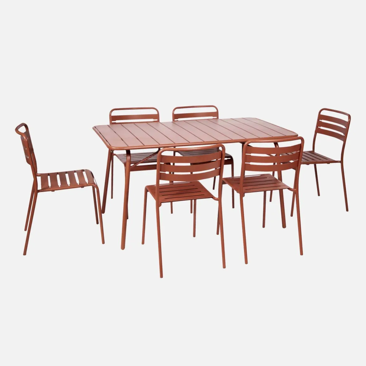Set tavolo da giardino in acciaio con 6 sedie, 140cm