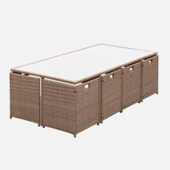 Set tavolo da giardino in resina con 12 poltrone + copertura di protezione