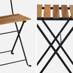 Set tavolo da giardino in legno e metallo con 2 sedie pieghevoli