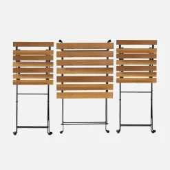 Set tavolo da giardino in legno e metallo con 2 sedie pieghevoli